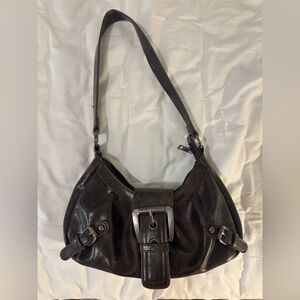 Brown buckle pleather purse